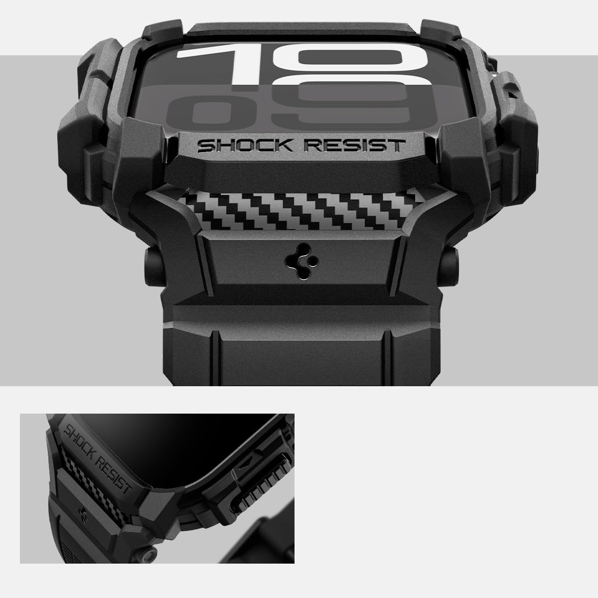 Etui z paskiem Spigen Rugged Armor Pro do Apple Watch 10 46 mm, czarne